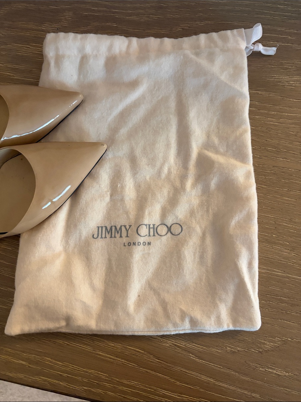 Jimmy Choo Nude Patent Pointed Slingback Kitten Heels - Picture 5 of 6
